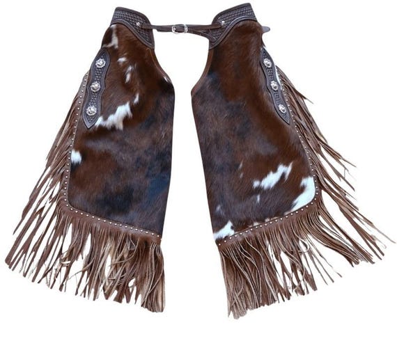 Handmade Hair-On Cowhide Leather Chinks: Western Riding Chaps