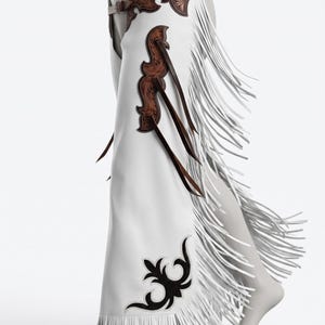 Custom Leather Batwing Rodeo Chaps, Hand-Tooled Western Fringe