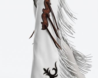 Custom Leather Batwing Rodeo Chaps, Hand-Tooled Western Fringe
