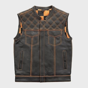 Men&#39;s Leather Biker Vest – Motorcycle Leather Waistcoat – Western Style Leather Vest for Riders