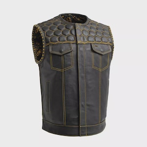Men&#39;s Leather Biker Vest – Motorcycle Leather Waistcoat – Western Style Leather Vest for Riders