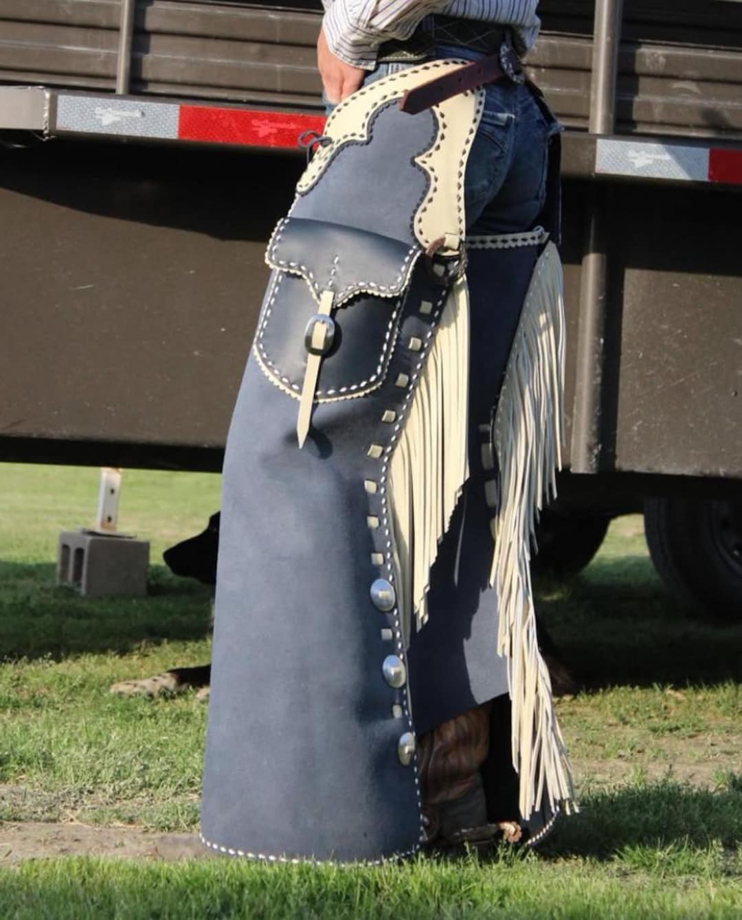 Chaps de cowboy en cuir suédé fait main pour hommes
