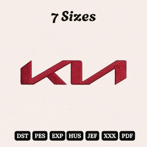 Projekt haftu logo nowego samochodu K-I-A – 7 rozmiarów – Wiele formatów: PES, DST, JEF – Natychmiastowe pobranie pliku do haftu maszynowego