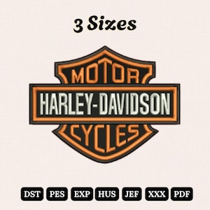 Arquivo de bordado personalizado Harley - 3 tamanhos | Arquivos de patch vintage para bordado à máquina de motociclistas