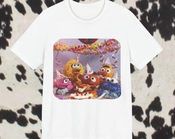 セサミストリート バースデーパーティーTシャツ、ユニセックスキッズシャツ、エルモ、クッキーモンスター、ビッグバード、半袖トップス、セサミストリートファンへのギフト、キッズ