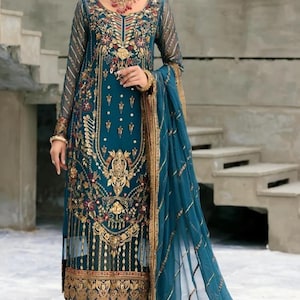 Custom stitched chiffon embroidered party wear suit hand made Pakistani indian wedding dress maxi women bridal dress salwar kameez lehnga