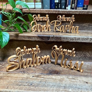 Names of Jehovah Freestanding Sign Decor | Names of God 3D Name Sign | Jehovah Rapha Nissi Jireh Shalom Decoration | Christian Decorative