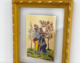 Radha Krishna Portrait – Hindu God Art, Spiritual Home Decor