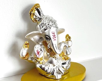 Silver Plated Ganesh Idol – Hindu God Statue, Spiritual Desk Decor