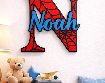 Spider Themed Font, Superhero, 3D Font, Kids Bedroom, Wooden Letters