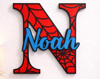 Spiderman theme Wooden Name Sign: Personalized Nursery Wall Decor