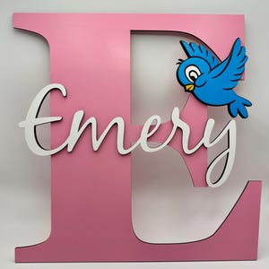Cinderella Blue Bird Theme Wooden Letter Baby Name Wall Sign |  Personalized Name Nursery Wall Décor Sign