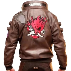 Cyberpunk 2077 Leather Jacket: Samurai Techwear Bomber with LED Collar