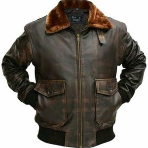 Men’s Aviator Leather Jacket G-1 Flight Bomber Distressed Brown Pilot Real Vintage Style Coat