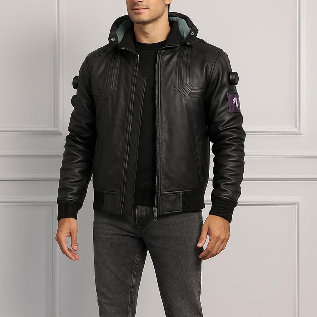 Cyberpunk 2077 Leather Samurai Jacket: LED Collar Techwear