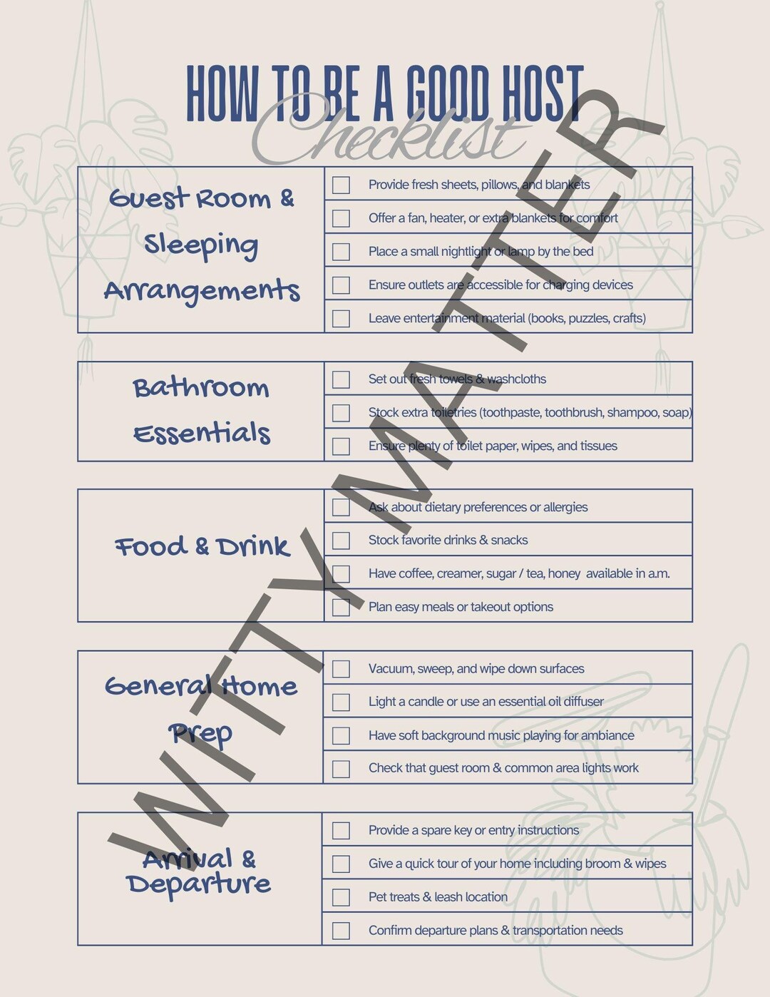 Good Host How to Be a Good Host Checklist – Printable Guest Prep Guide for Stress ...