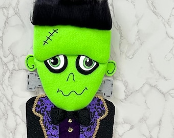 Handmade Frankenstein Wreath Attachment: Gothic Halloween Door Decor