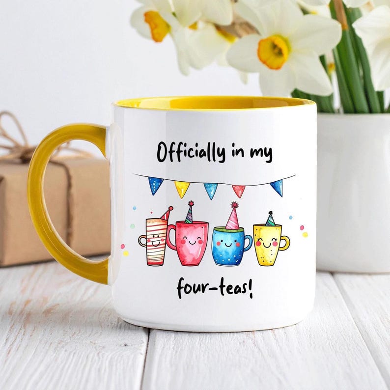 Officially in my four teas Funny 40th Birthday Mug Gift Yellow
