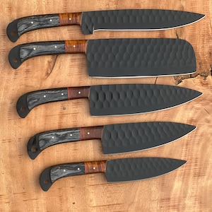 Handmade Chef Knife Set: Stainless Steel with Walnut Handle, Leather Roll