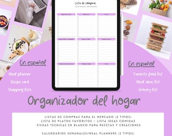Organizador de comidas, planificador, planner, recetario, en espanol : Digital Download for iPad (PDF/PNG)