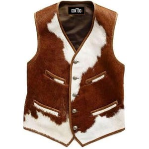 Genuine Cowhide Hair On Vest - Handmade Cow Skin Leather Western Waistcoat - Vintage Vest