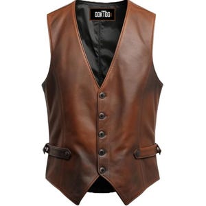 Men Genuine Leather Western Vest, Vintage Brown Leather Waistcoat, Western Leather Vest for Men, Brown Vintage Leather Vest Men