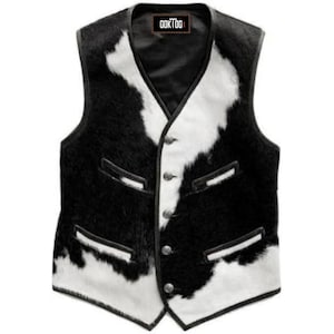 Genuine Cowhide Hair On Vest - Handmade Cow Skin Leather Western Waistcoat - Vintage Vest