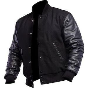 Unisex Varsity Jacket Letterman Jackets Wool Body Genuine Leather Sleeve Bomber College American Style Jacket, Varsity Jacket Leather Sleeve