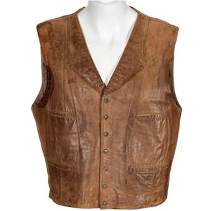 Men Genuine Leather Western Vest, Distressed Brown Leather Vest, Vintage Brown Leather Waistcoat, Western Leather Vest for Men