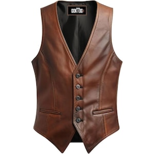 Men Genuine Leather Western Vest, Vintage Brown Leather Waistcoat, Western Leather Vest for Men, Brown Vintage Leather Vest Men