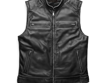 Cowhide Leather Motorcycle Club Vest: SOA Biker Style, Concealed Carry