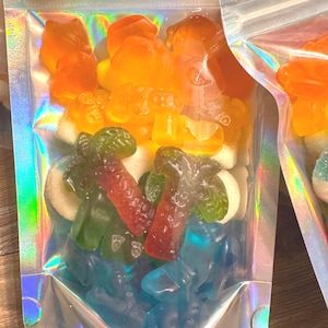 Tropischer Sonnenuntergang Gummibaum Bonbon-Tüte - Strand-Gastgeschenk, Sommergeschenk, bunter Bonbon-Mix