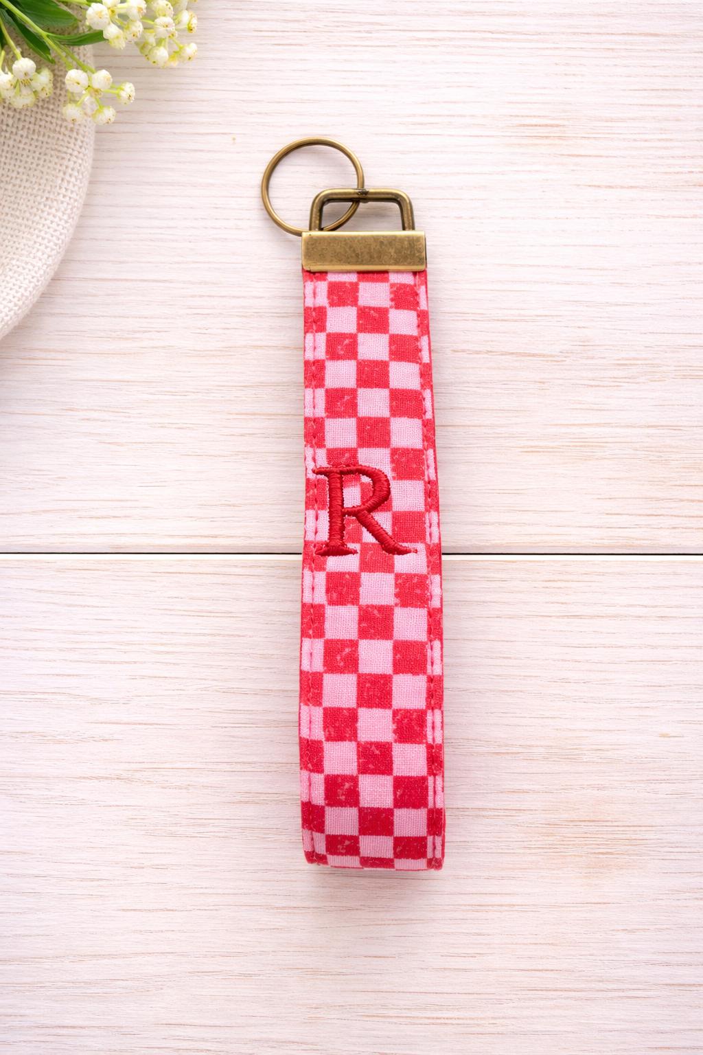 Personalized Gingham Wristlet Keychain | Custom Initial Fabric Key Fob ...