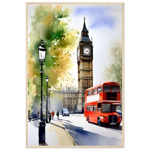 London Watercolor Painting| Big Ben Travel Poster | United Kingdom Wall Art | Travel Print | Print, Framed Print, Canvas, Framed Canvas