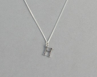 Silver Plated Initial H Necklace 113- Separate Listing for Birthstone Charm