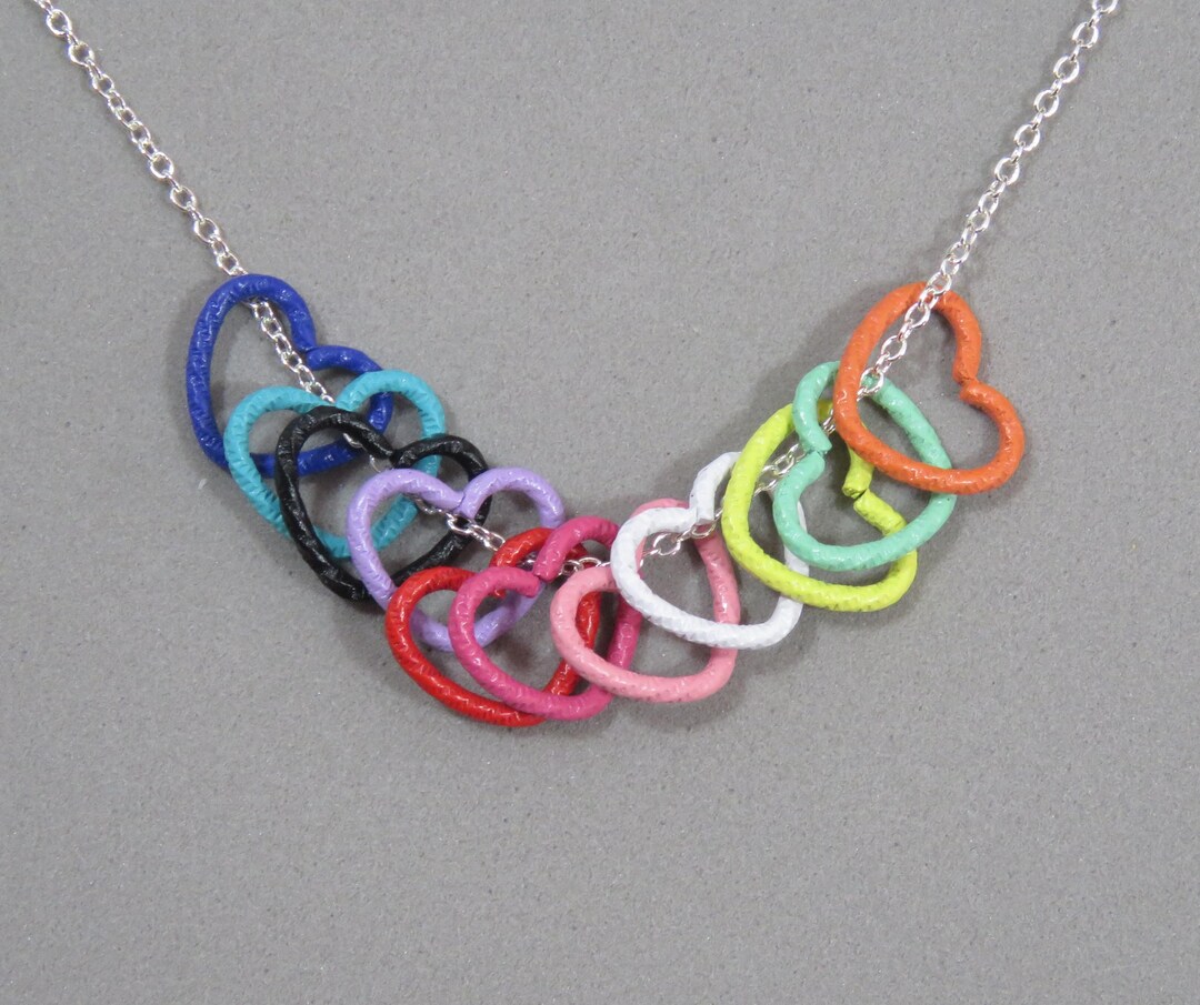 Colorful Floating Heart Necklace Etsy
