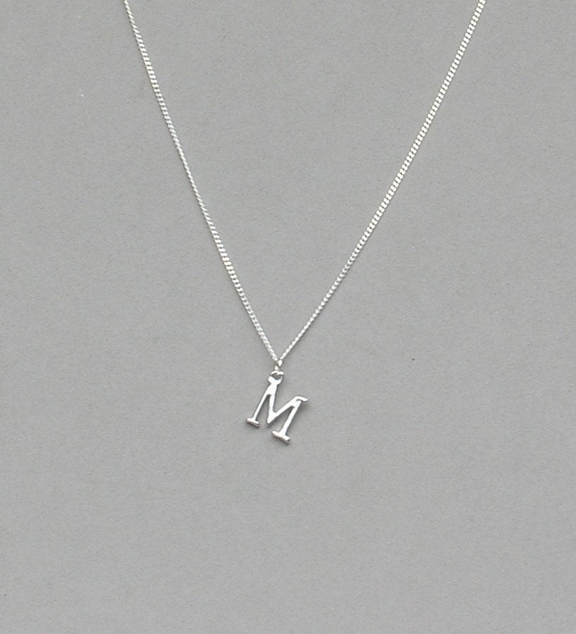 14K SOLID WHITE GOLD INITIAL NECKLACE, DAINTY LETTER M NECKLACE | eBay