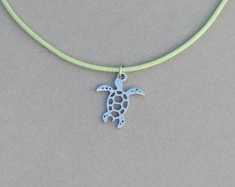 Stainless Steel Sea Turtle Necklace: 8 Cord Colors