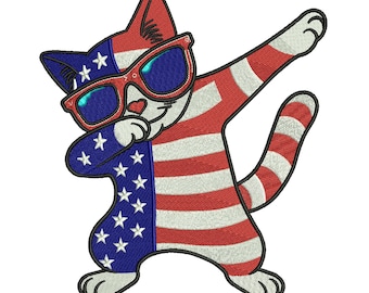 Patriotic Cat Embroidery Design, Funny USA Cat Machine Embroidery Pattern, 4th of July Cat Embroidery File, 3 Sizes, Instant Download
