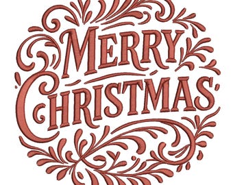 Merry Christmas Embroidery Design, Holiday Lettering Embroidery Pattern, Festive Xmas Typography Embroidery File, 3 Sizes, Instant Download