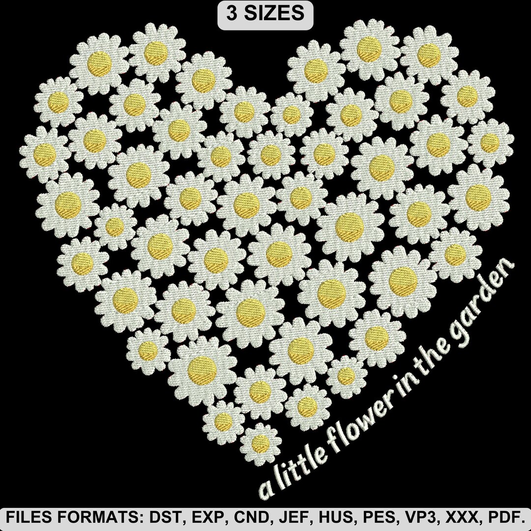 Daisy Heart Embroidery Design, Floral Love Pattern, Cute Floral Art ...