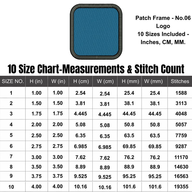 Set of 5 Embroidery Patch Frames, Geometric Patch Shapes, 10 Sizes Each ...