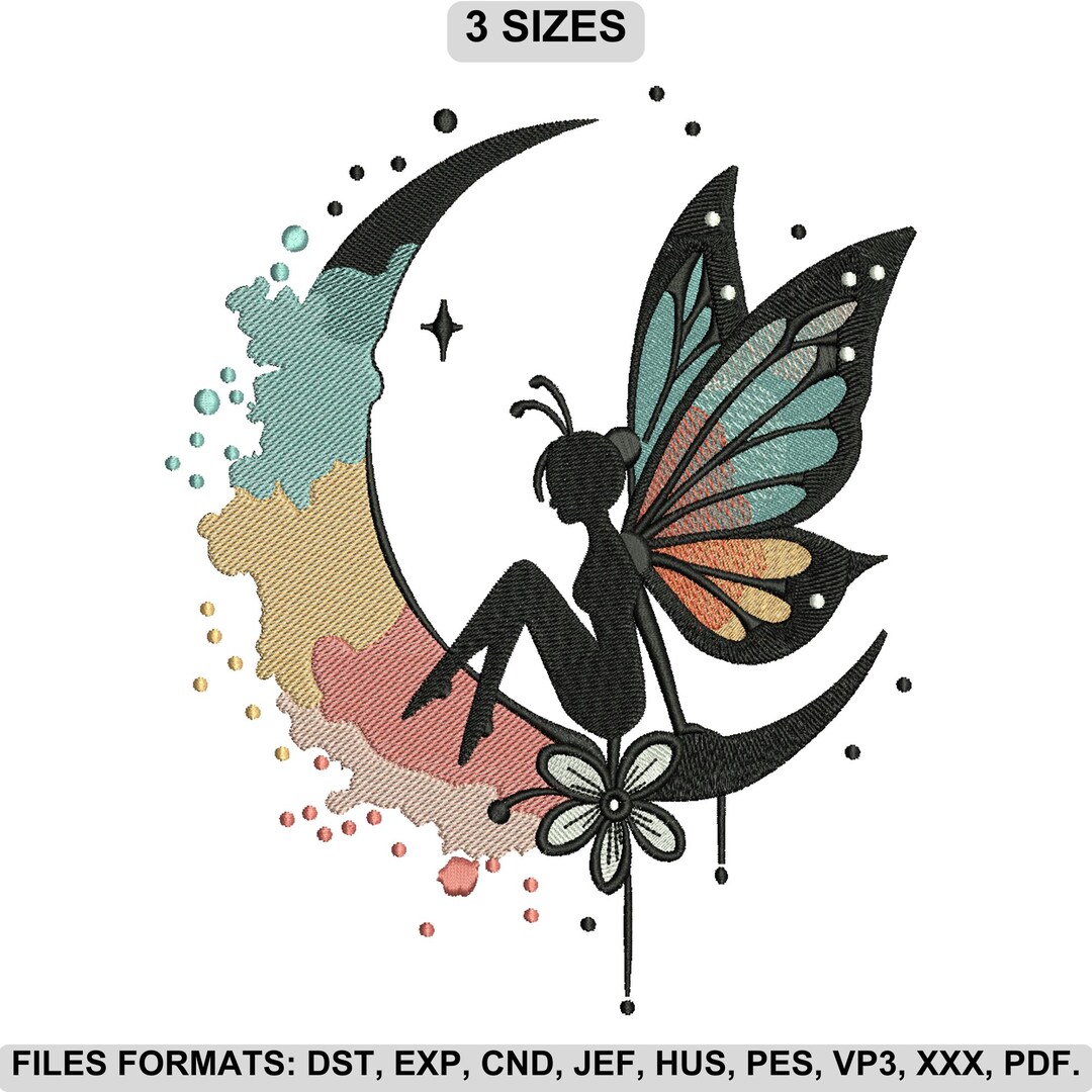Fairy Moon Embroidery Design, Butterfly Fairy Machine Embroidery ...
