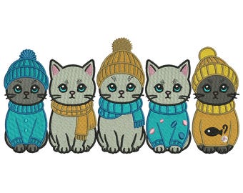 Cute Cat Embroidery Design, Cute Kitten Machine Embroidery Pattern, Winter Cat Embroidery File, 3 Sizes, Instant Download