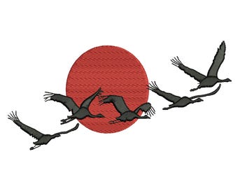 Japanischer Kranich Stickdatei, Roter Sonnenvogel Maschinenstickmuster, Minimalistischer Kranich Stickdatei, 3 Größen, Instant Download