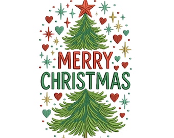 Merry Christmas Tree Embroidery Design, Holiday Machine Embroidery Pattern, Christmas Embroidery File, 3 Sizes, Instant Download