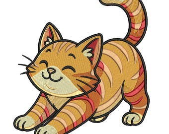 Schattig stretching kat borduurwerk ontwerpen, schattig kitten machine borduurpatroon, kat borduurbestand, 3 maten, Instant Download