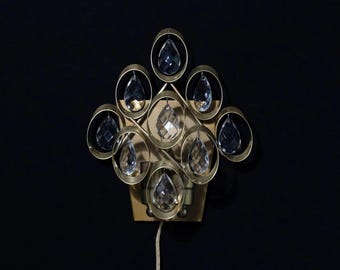 Palwa Crystal and Brass Wall Sconces, Germany, 1970s / 37 / Wall lamp in Hollywood Regency style / Vintage wall lamp / Gilded Metal Italy