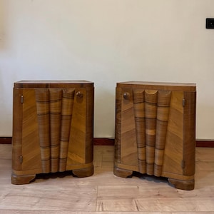 A Pair of Two Art Deco nightstands from the 40s / Art Deco Furniture / Original Authentic Condition / Walnut Veneer /