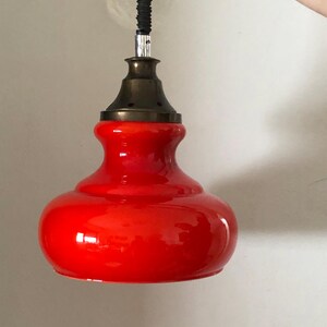Mid Century Opalin Glass pendant / 70&#39;s  lamp / Vintage Space Age ceiling lamp / Vintage  ceiling / Red glass /